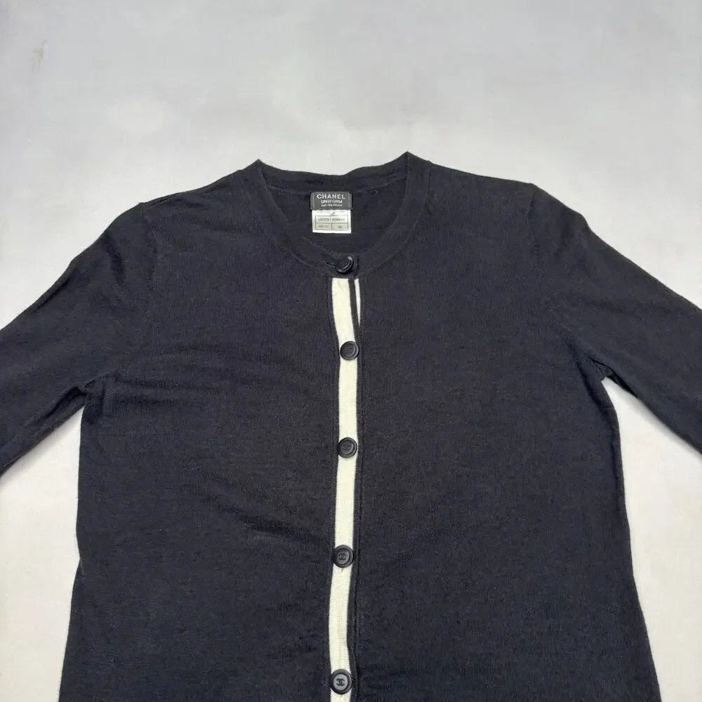 Chanel Uniform Wool Blend Cardigan Women's Medium CC Button Quiet Luxury